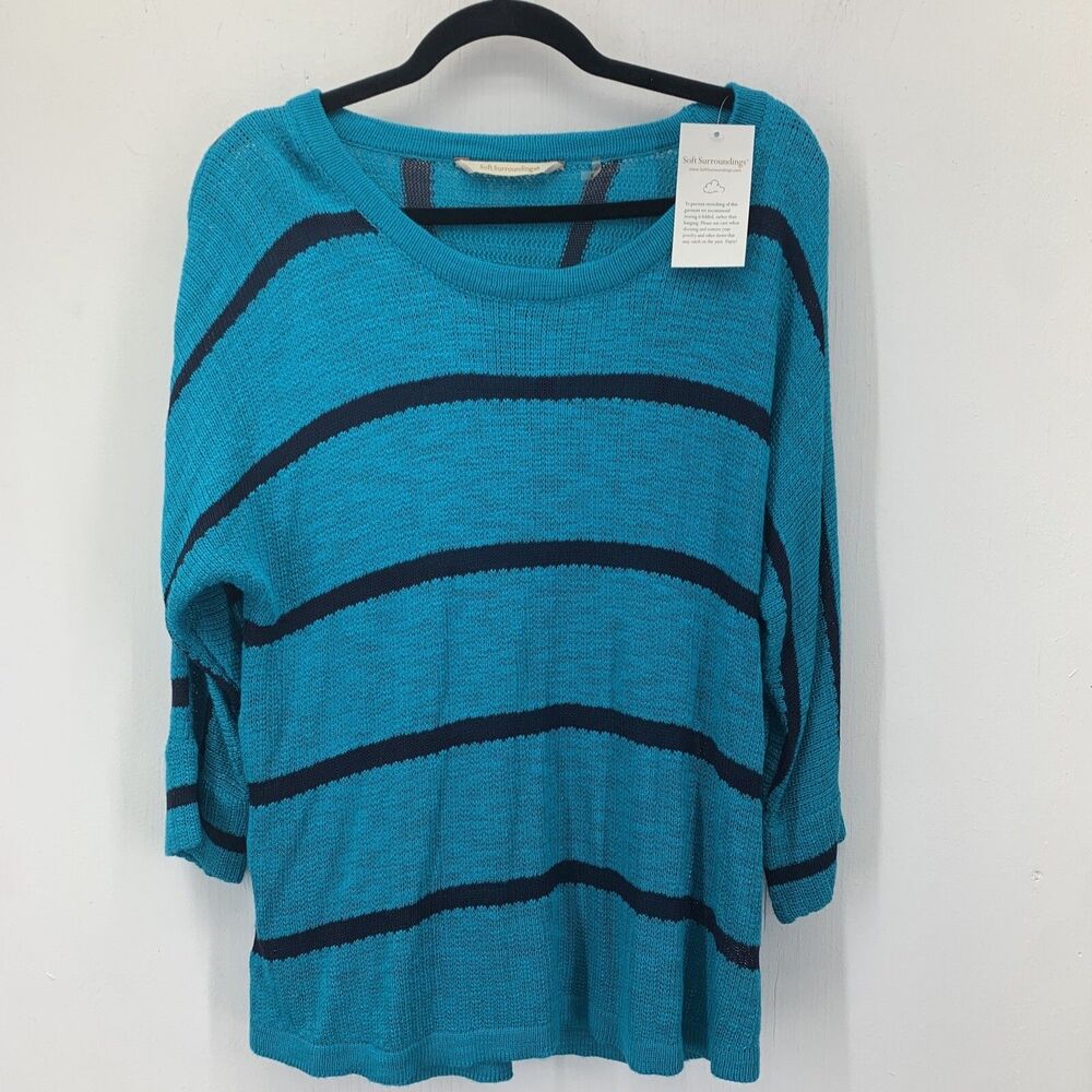 Soft Surroundings Womens Medium‎ Pullover Sweater Lightweight Striped Preppy NEW